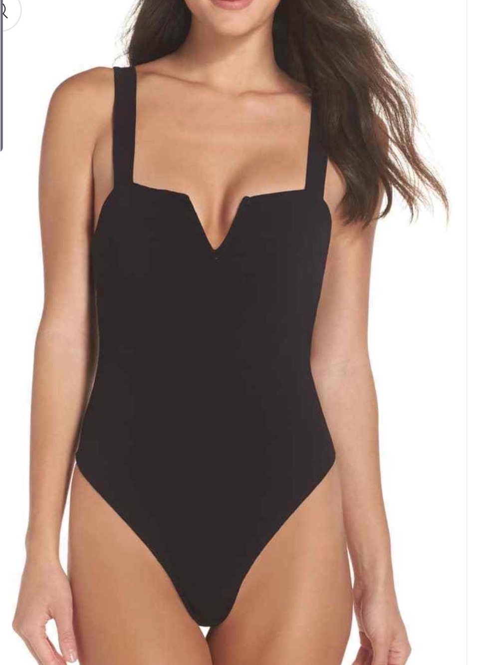 Free People Pippa Black V-Notch Square Neck Bodysuit